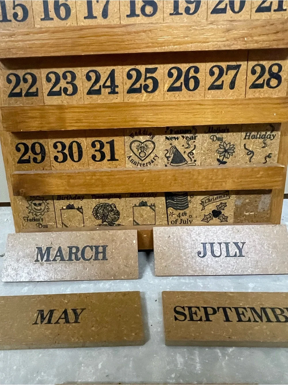 Wooden Perpetual Wall Calendar - Natural Wood